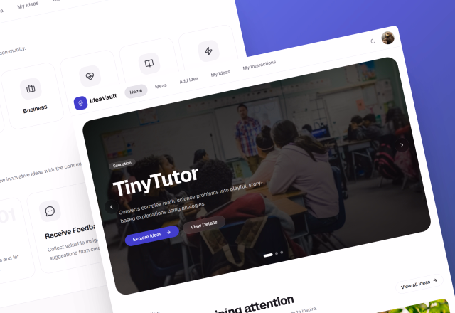 IdeaVault startup idea sharing platform UI preview