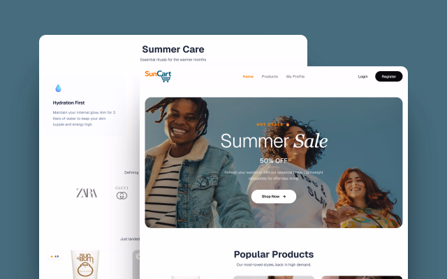 SunCart - Summer essentials eCommerce store UI preview